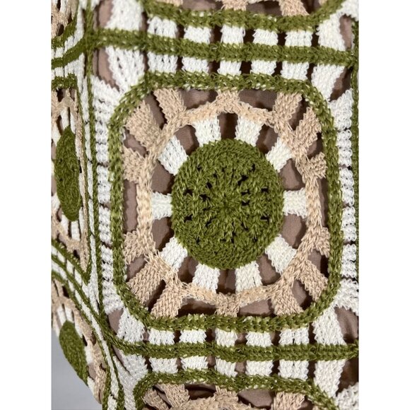 Retro Quilt Patchwork Crochet Dress Tan XL Boho Indie Folk Preppy Neutral 80s - Picture 6 of 11